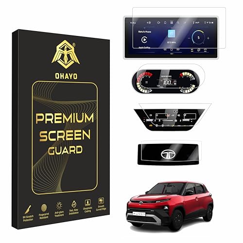 Image of OHAYO 4 Pack 9H Hard Screen Protector for Tata Punch 2026 Facelift | Fits 10.25 Inch Infotainment Touchscreen, 4 Inch Instrument Cluster, Steering Controls & AC Panel | Full Coverage Scratch Resistant HD Clear Film | Not Tempered Glass Car Display Protection