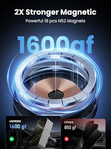Image of UGREEN Qi2 Wireless Car Charger, 15W Fast Charging Strong Magnetic Car Phone Holder with LED Light for iPhone 17 /16 /15 /14 /13 /12 Series Car Accessories