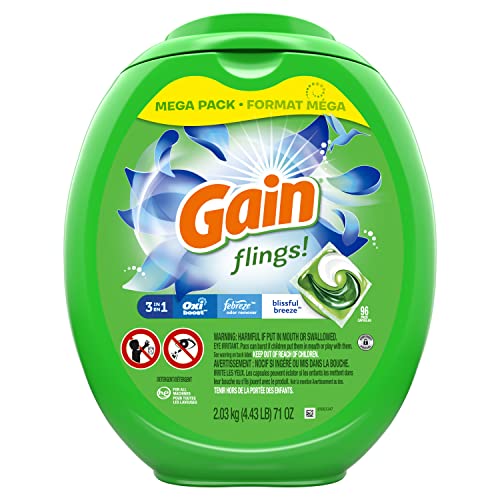 Image of Gain flings! Laundry Detergent Soap Pods, High Efficiency (HE), Blissful Breeze Scent, 96 Count