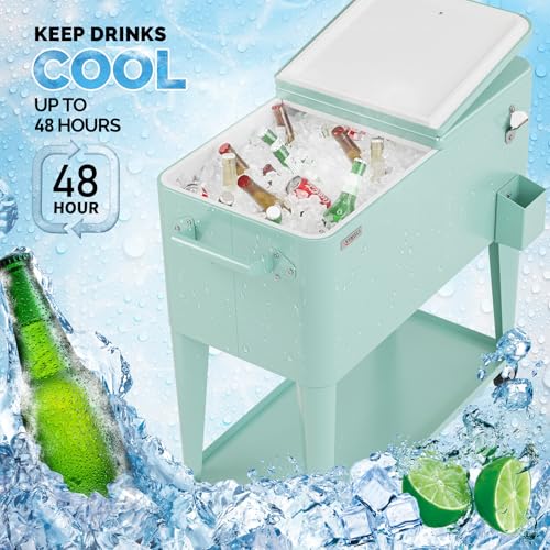 Image of VINGLI Rolling Ice Chest, Portable Patio Party Bar Drink Cooler Cart, with Shelf, Beverage Pool with Bottle Opener
