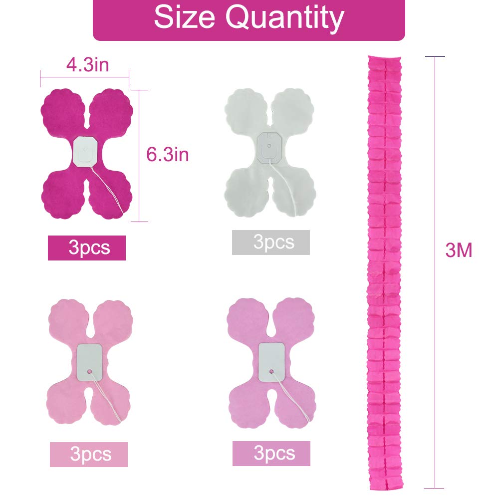 12PCS Four Leaf Clover Paper Garland 120ft Rose Red Pink Party Streamers Tissue Flower Reusable Hanging Banner for Valentine Wedding Baby Shower Home Party Backdrop Decoration