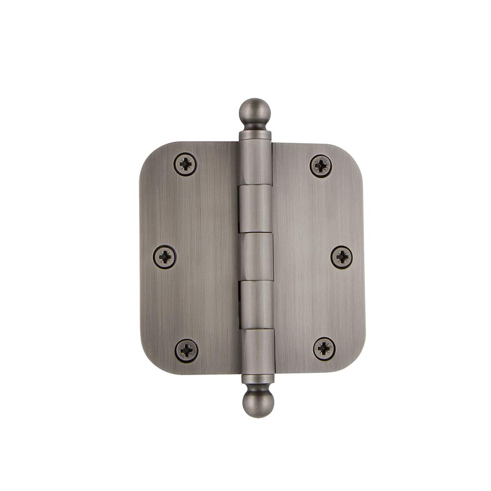 Nostalgic Warehouse 728352 3.5" Ball Tip Residential Hinge with 5/8" Radius Corners Door, Antique Pewter