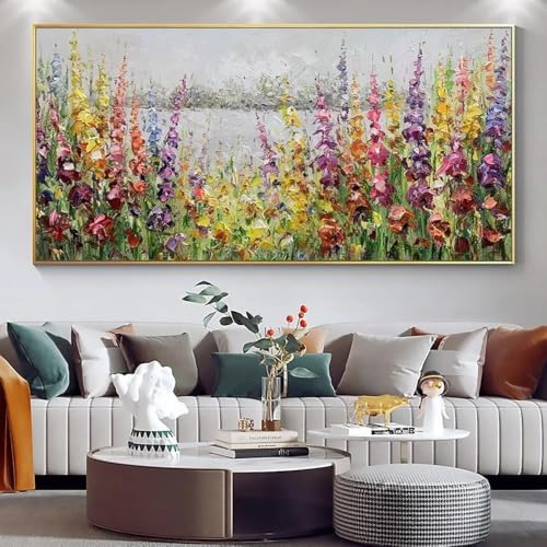 LIUYUYOUGO Tableau Sur Toile « Prairie De Fleurs Sauvages Impressionnistes » 100% Peint À La Main Peinture À L'Huile Colorée Représentant Un Champ Floral Œuvre D'Art Représentant Un Paysage
