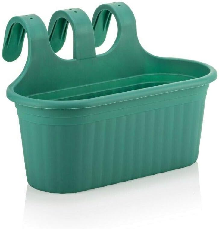 Hanging Planter Plant Pots Trough Garden Fence Balcony Railing Flower Pot (Green, Medium)