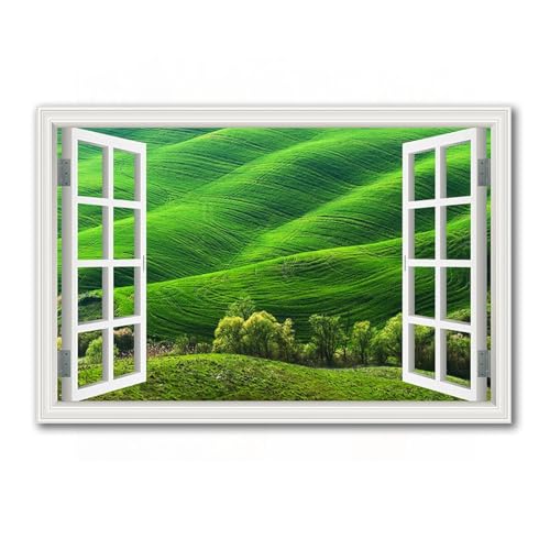 Tableau Fenêtre Ouverte Prairie Verte Impression Nature LXURY 70x105 cm