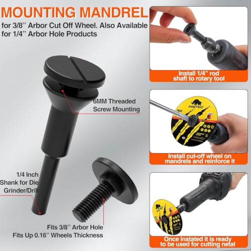 Image of Cut Off Wheels 3 Inch, 110 Pack with Mandrel Kit for Die Grinder | 3 inchx 3 /8 inch Cutting Disc with 1 /4 in Mounting Mandrel Kit, for Metal & Stainless Steel Rotary Tool Drill Attachment