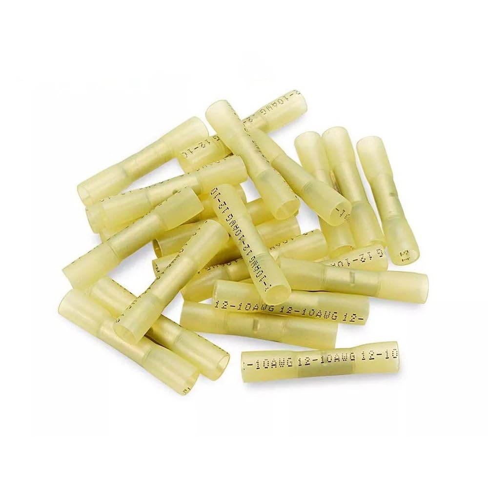 100 Pcs of Insulated Heat Shrink Splice Butt Wire Connector Crimp Terminals Yellow