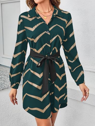 Image of SweatyRocks Women's Metallic Gold Long Sleeve Dresses Collar Shirtdress Casino Night Party Outfit
