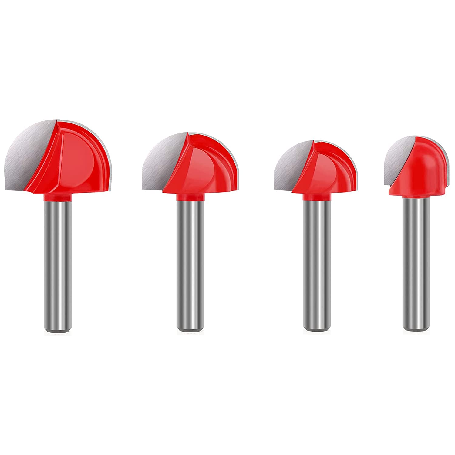 Baihens 1/4 Inch Shank Cove Box Router Bit Set Solid Carbide Double Flute Core Box Round Nose Router Bits Woodworking Tool- 5/8 in 3/4 in 7/8 in 1 in Diameter Cove Core Box Milling ( 4 Pcs)