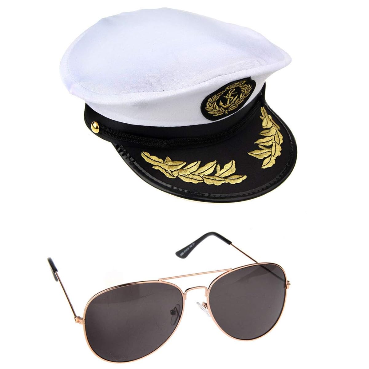 ECOSCO Yacht Captain Costume Set Sailor Hat Aviator Sunglasses (Set A)