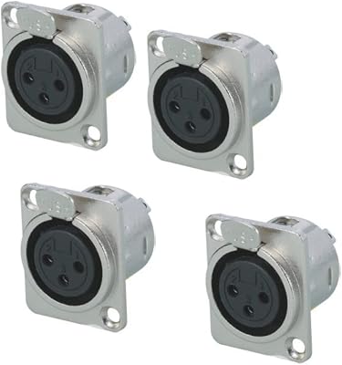 3 Pin XLR Female Socket Metal Panel Mount Chassis Microphone Audio Jack D-Type Connector Adapter, Pack of 4