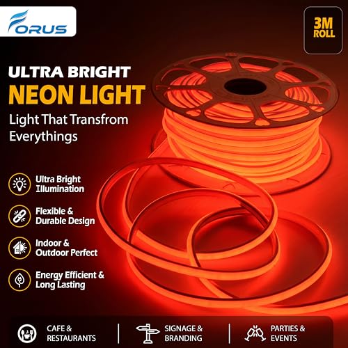 Image of Forus 3M LED Neon Strip Light Red, 240 LEDs /M High Brightness COB Neon Rope Light, Waterproof IP65 Flexible Silicone Strip, Cuttable LED Light for Home, Bedroom, Wall Decor, Shop, Festival Lighting