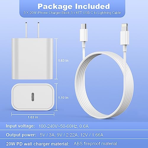iPhone Charger Fast Charging,【Apple MFi Certified】 20W Type C Fast Charger Block with 6FT USB C to Lightning Cable for iPhone 14/13/13 Pro/12/12 Pro/12 Pro Max/11/Xs Max/XR/X,iPad,AirPods Pro, 3 Pack - Thumbnail 6