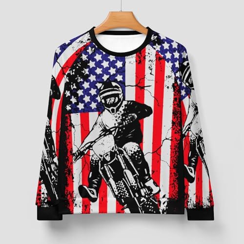 Dirt Bike U.S.A. Flag Motocross Biker Men's Crewneck Sweatshirt Pullover Long Sleeve Casual Tops3