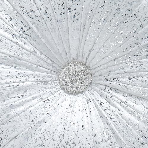 Image of EUCIOR Round Throw Pillows,White and Silver Throw Pillows,White Decorative Pillow,Pumpkin Pleated Handmade Round Velvet Decorative Pillow for Sofa Bedroom Livingroom