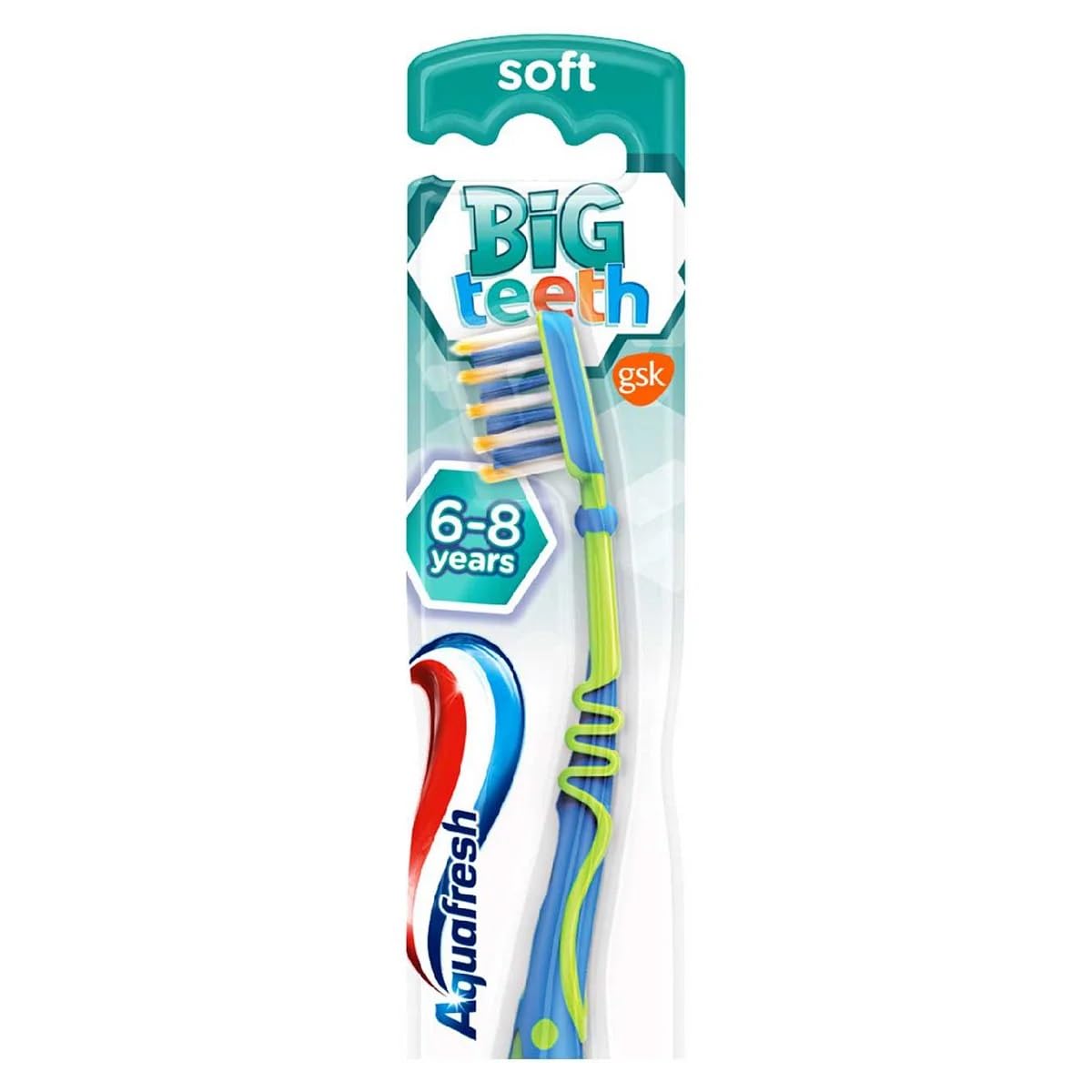 Aquafresh Kids Toothbrush Big Teeth, Developed for children aged 6-8 years old by dental experts in plastic free packaging, soft bristles.