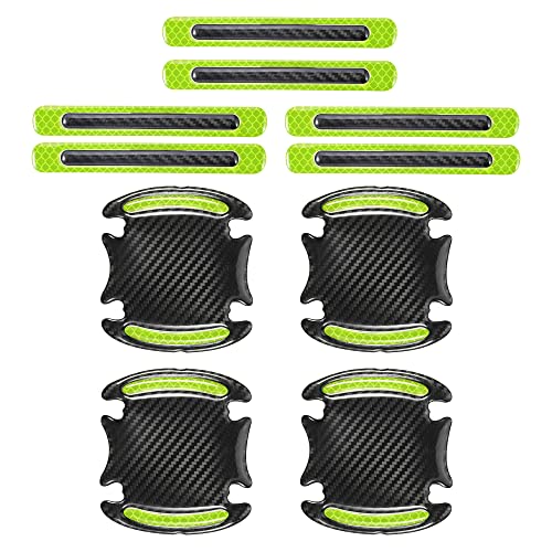 X AUTOHAUX 10 Pcs Car Door Handle Protector Carbon Fiber Reflective Sticker Door Handle Protective Film Decals Green