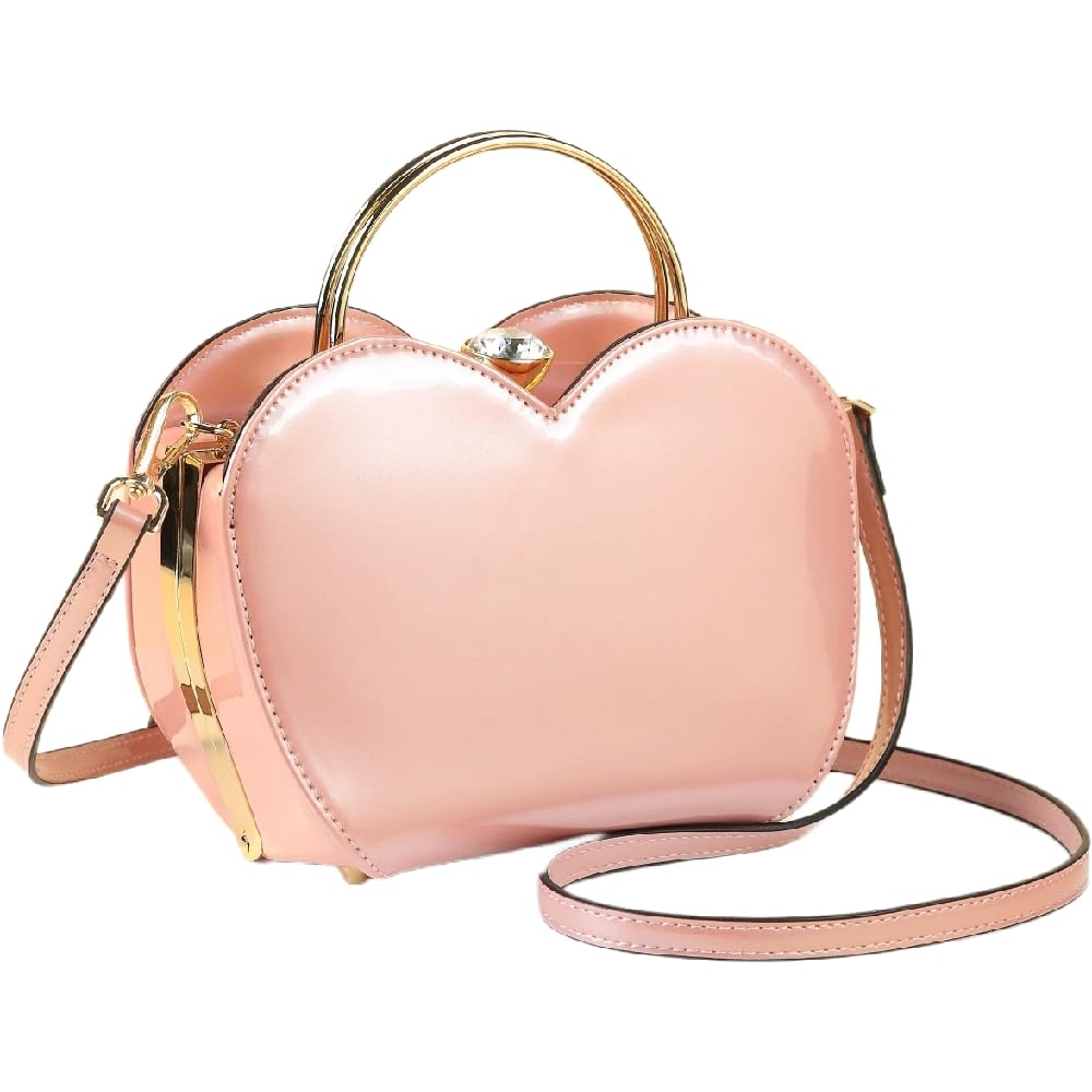Cute Peach Heart Small Evening Bag For Women's Top Handle Satchel Handbags Leather Clutch Purses Hard Shoulder Crossbody Bags