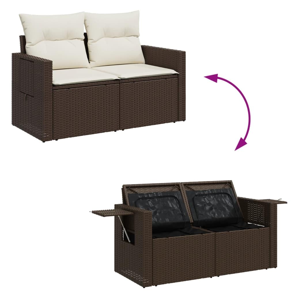 Divano da Esterno a 2 Posti Divano da Giardino 2 Posti Salotto da Giardino con Contenitore Divanetto da Esterno con Cuscini in Polyrattan-Marrone-2 Posti-2