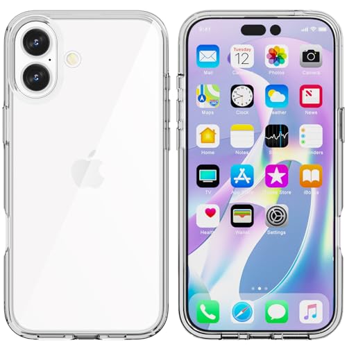 TENOC Phone Case Compatible with iPhone 16, Clear Case Shockproof Protective Bumper Slim Cover for 6.1 Inch