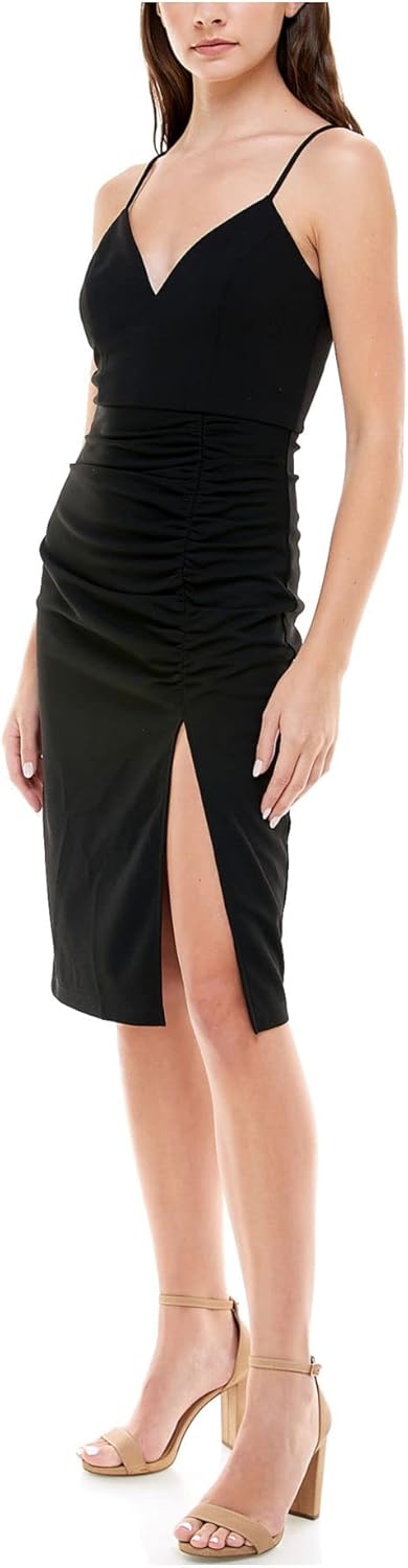 Womens Juniors Shirred Knee-Length Bodycon Dress