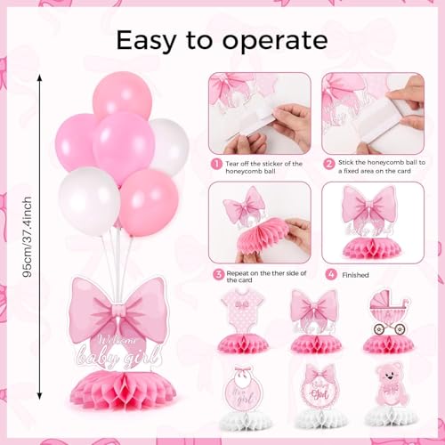 Image of 6 Set Pink Baby Shower Decorations Pink Balloon Centerpiece for Tables with Balloons Stand Kit for Baby Girl Princess Birthday Wedding Bridal Shower Graduation Mother's Day Party Decorations