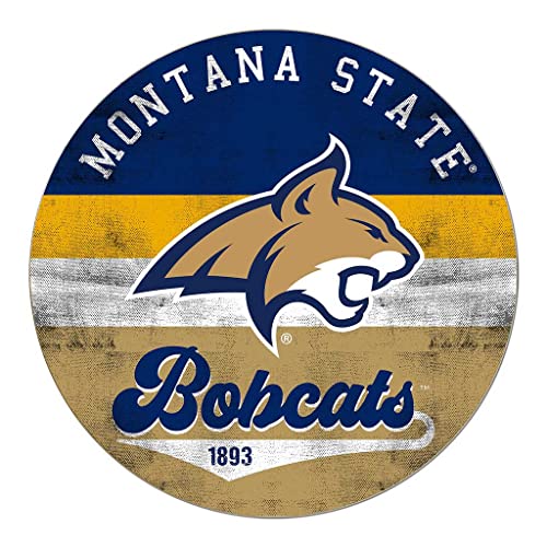 KH Sports Fan Montana State Bobcats Multi-Color Retro Circle Sign, 20x20 Inches, Fighting Bobcats Decor for Dorm Room, Bedroom, Fan Cave, Living Room; Display Your Team Spirit with This Unique Montana State Fighting Bobcats Wall Art