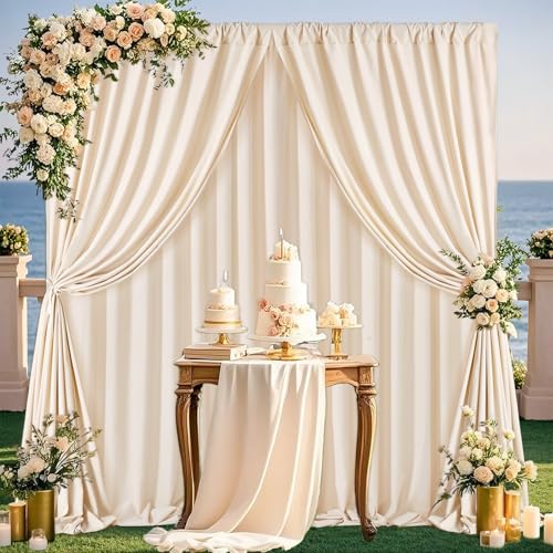 Image of Ivory Backdrop Curtains 30ft x 10ft: Wedding Photo Backdrop Drapes - Polyester Background for Bridal Shower Party Stage Decoration