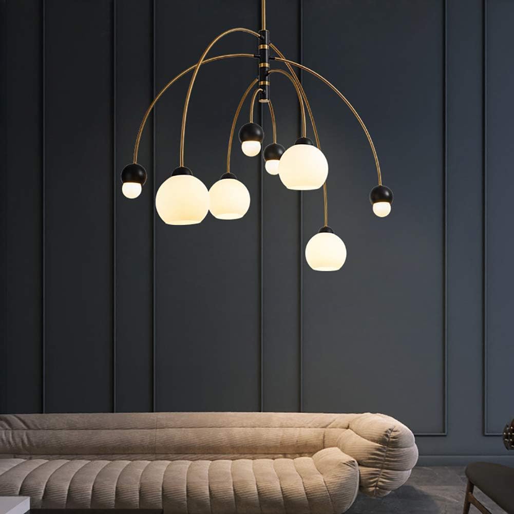 6 Lights Chandelier Modern Sputnik Mid Century Pendant Lighting Matte Glass Globe Ceiling Light Fixture for Kitchen Dining Room Living Room,Golden,6 Lights