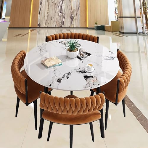 Okrągły stół do jadalni 80 cm dla 4 osób – nowoczesne, minimalistyczne meble w kolorze drewna, idealne do salonu, kuchni, biura, recepcji, 5-częściowy zestaw stolików kawowych