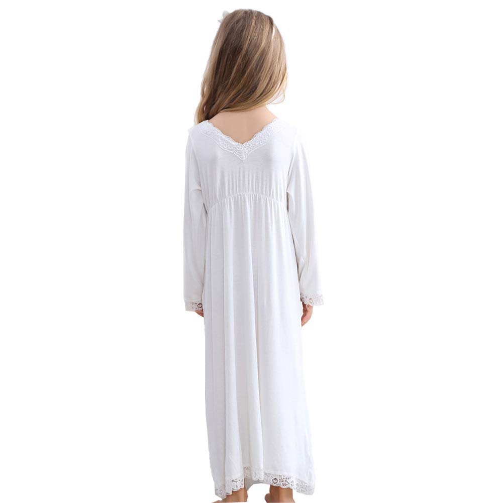 Chemise de Nuit Enfant，Pyjama pour Fille 3-13ans Robe de Nuit à Manches Longues en Dentelle en Coton pour Enfant