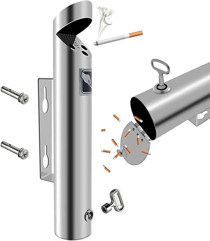 Cylinder Wall Mounted Ashtray Stainless Steel Outdoor Cigar