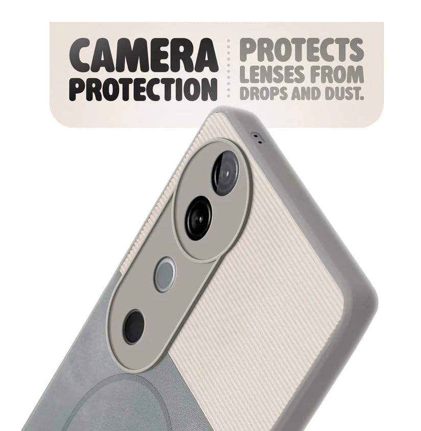 Image of Bintage CASE Dual-Leather Mac Safe Design Phone Case| Soft Touch Finish | Full Camera Protectection Back Cover Compatible for Vivo V2347 / V40 Pro 5G - White & Matelic Grey