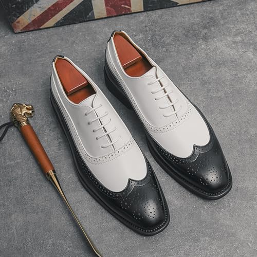 Men's Leather Wingtip Oxfords Dress Shoes, Classic lace-up Two-Tone Brogues Oxford Shoes, Fashionable high-end Formal Business Banquet Oxford Dress Shoes3