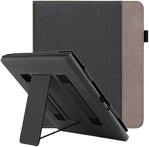 WALNEW Stand Case for Kindle Scribe 10.2 Inch (2022 Released) – Two Hand Straps Premium PU Leather Cover with Auto Sleep/Wake and Pen Holder for Amazon Kindle Scribe Ereader (New Black)
