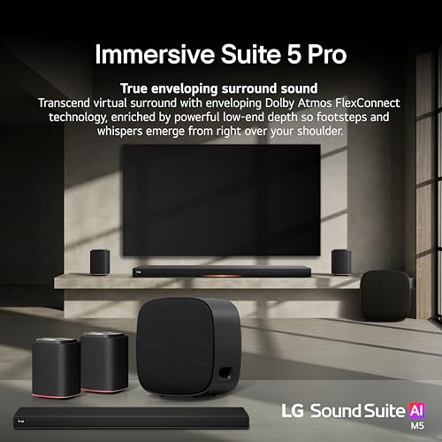 Image of LG Sound Suite Immersive Suite 5 Pro Wireless Bundle | H7 Soundbar + 2X M5 Wireless Dolby Atmos Speakers + W7 Wireless Subwoofer | 7.1.5 Ch, Dolby Atmos FlexConnect Apple Airplay (New 2026)