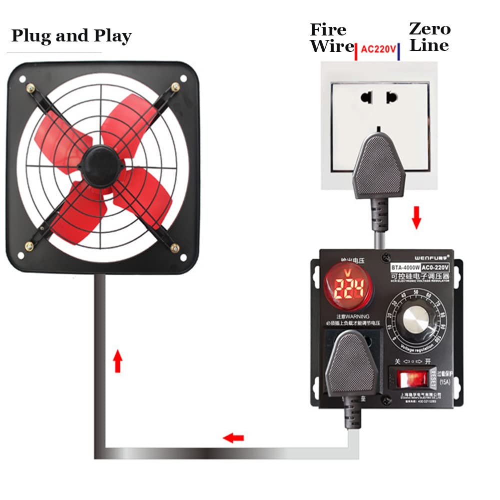 Régulateur de tension SCR AC 220 V, 4000 W Contrôleur de régulateur de tension SCR Contrôleur de vitesse de ventilateur de moteur Variateur (prise UE)