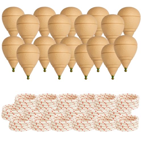 Peonza Madera para Niños Pack 18 Trompos + 18 Cuerdas | Packs de 2-4-6-8-12-16... Unidaes. | Hecho a Mano en España con Punta Redonda.