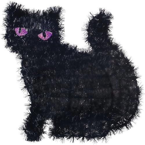 Decorative Tinsel Cat - 12.5" W X 12" H | Black | 1 Pc