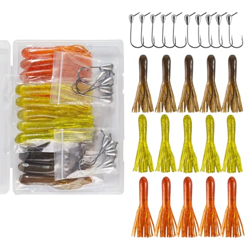 Eupheng Tube Baits for Bass Fishing, Soft Plastic Bait Worm Tube Jig Kit Tube Worms with Tube Jig...