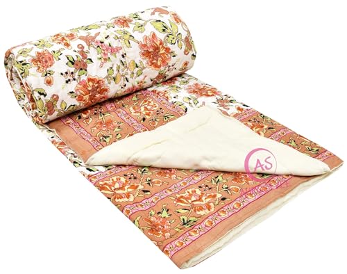 Image of EMIOUR 400 TC Pure Cotton Soft Jaipuri AC Quilt /Razai /Rajai Floral Print,Jaipuri Razai Cotton Quilt for Winter,Lightwieght Jaipuri Razai (Design 14, Single Bed)