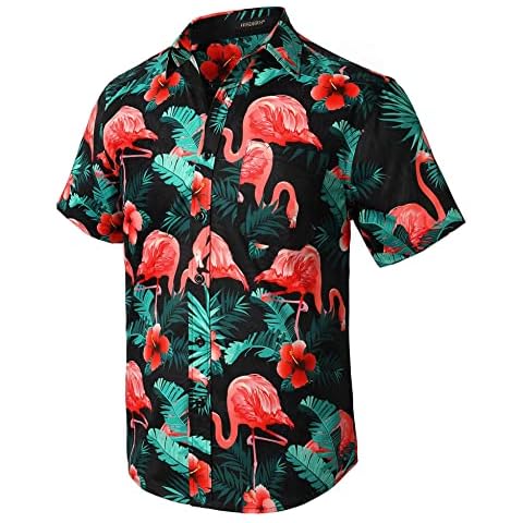 HISDERN Camisa Hawaiian Flamingo Manga Corta Cover