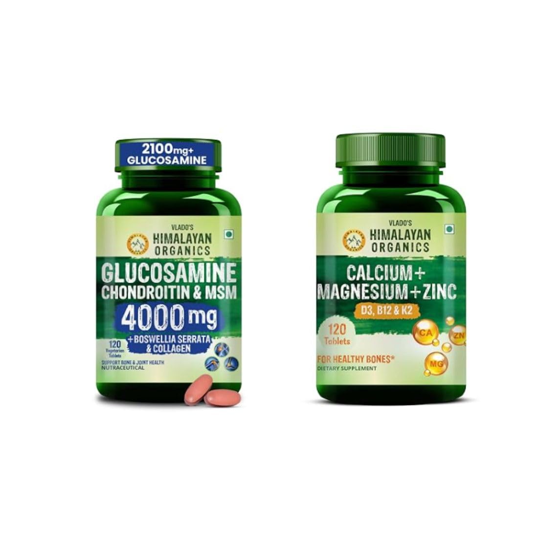 Vlado's Himalayan Organics Glucosamine Chondroitin MSM with Calcium Magnesium Zinc, Vitamin D3, B12 & K2 | Joint, Cartilage, Bone & Mobility Support | Vegetarian Supplement Combo Pack for Men & Women-image-48