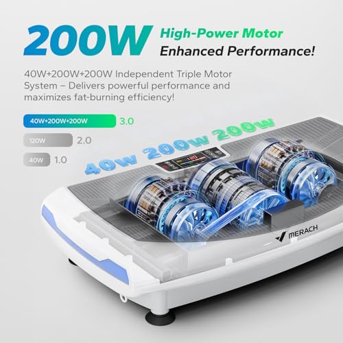 Image of Merach 4D Vibration Plate Exercise Machine with 450lbs Capacity, 120 Speeds | 7 Vibrating Modes & 3 Presets, 2 Resistance Bands, Bluetooth, Full Body Workout Equipment for Lymphatic Drainage, Home Gym