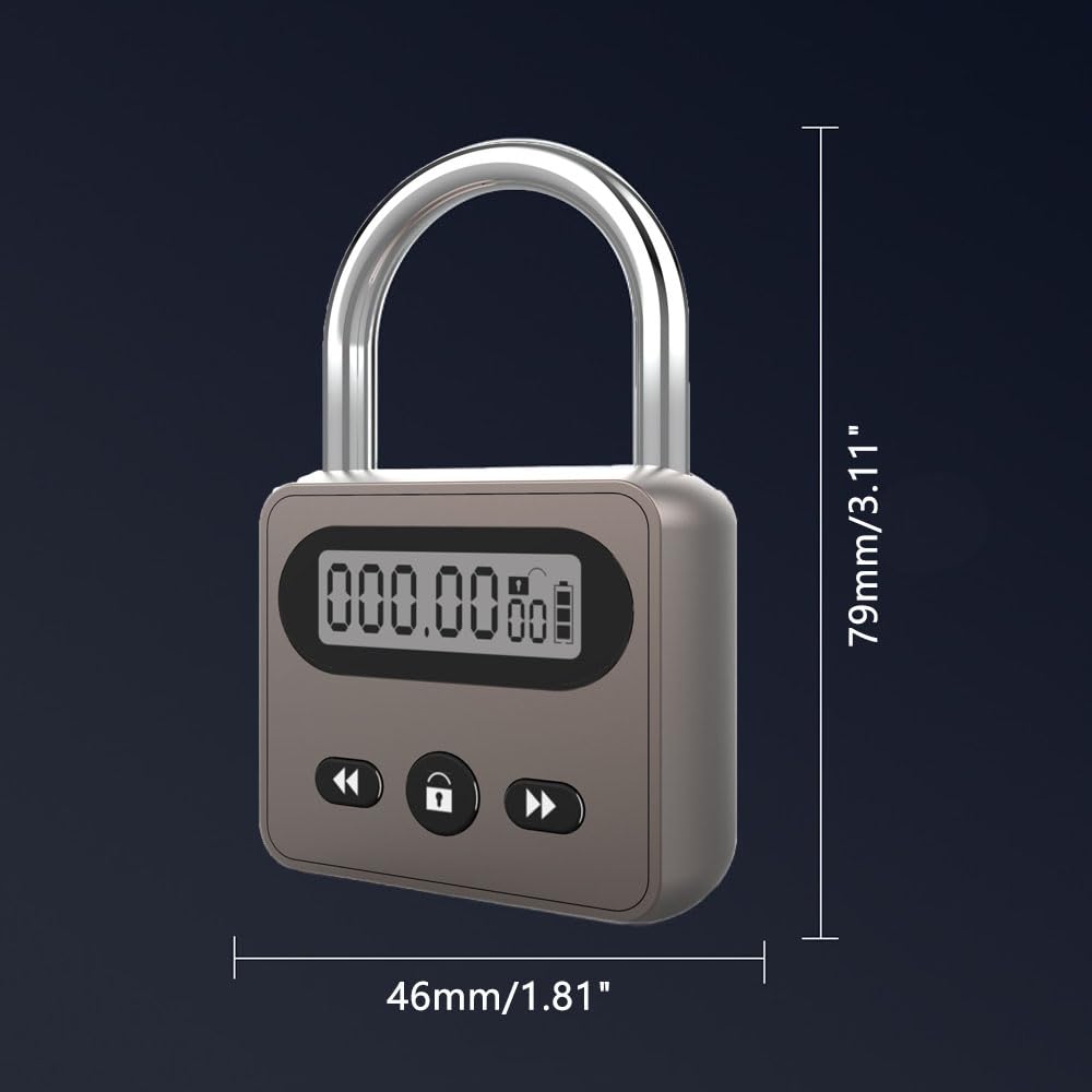 Meichoon Metal Timer Lock Stainless Steel Multi-Function Intelligent Padlock Backlit Display 999 Hours Max Timing for Preventing Addiction and Bad Habits Bronze - Image 3