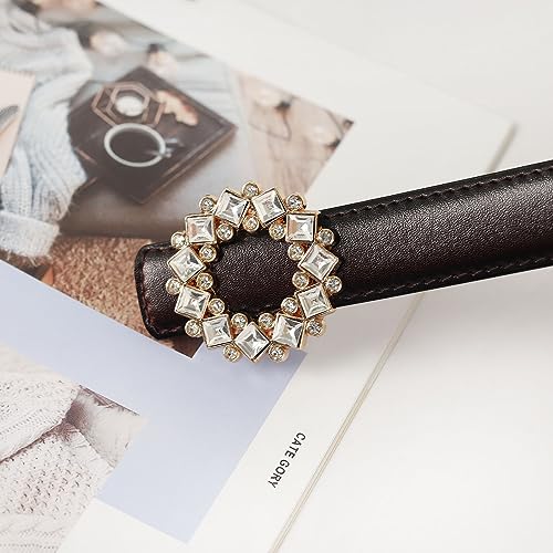 Image of Women's Fashion Classic Metal Buckle Leather Belt with Jeans Dress