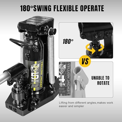Image of YELLOW JACKET Toe Jack, 5 Ton Saddle /2.5 Ton Claw 2-in-1 Low Profile Lift Jack, Heavy Duty Hydraulic Claw Jack for Automotive, Machinery, Construction, Farm, Garage