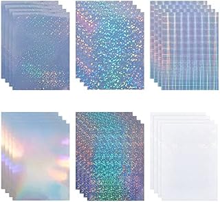 CRASPIRE 24 Sheets Holographic Sticker Paper 6 Styles A4 Vinyl Sticker Paper Self-Adhesive Waterproof Transparent Film for Printer Laser Printer DIY Craft Decoration