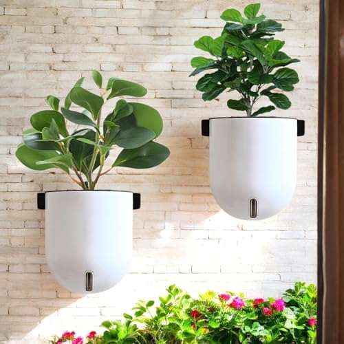 Image of Indian Discovery Self Watering Wall Hanging Planter|Hanging /Hooked Flower Pots for Home, Balcony, Vertical Garden Decor Flower Pots(1 PC,White, Sphere)|6 Inch UV-Resistant Plastic Plant Pots