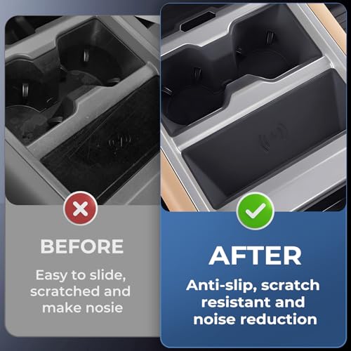Image of Cup Holder Insert & Wireless Charging Protective Mat for Land Rover Defender 90 /110 /130 2026 2025, Interior Accessories Car Cup Holder & Wireless Charger Cover Pad for 2025-2026 Defender, Black